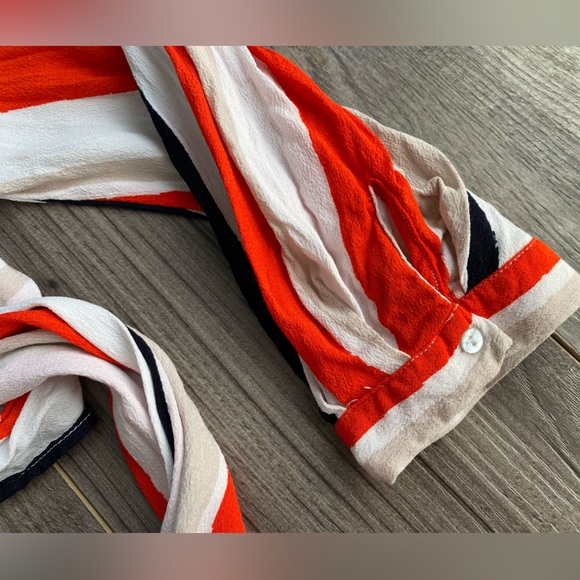 ZARA orange- red, white, cream & black striped wrap and tie cropped blouse - Picture 5 of 11